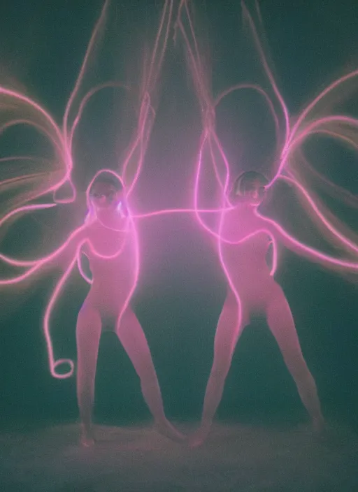 Image similar to symmetrical females ascending astral projection, lovely glowing aura, motion blur, long exposure, film grain, cinematic lighting, experimental film, shot on 1 6 mm