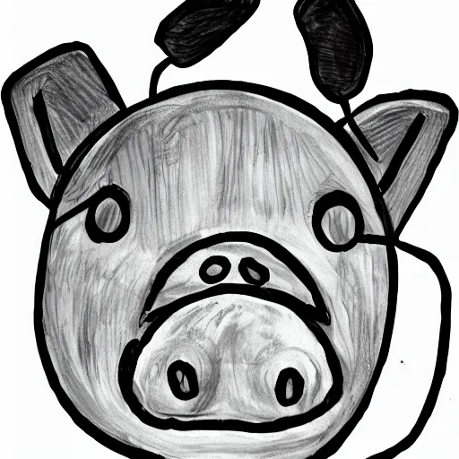 Prompt: boy wearing a pig mask, children drawing