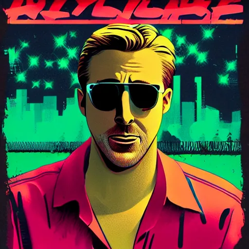 Image similar to ryan gosling from movie drive in game poster hotline miami