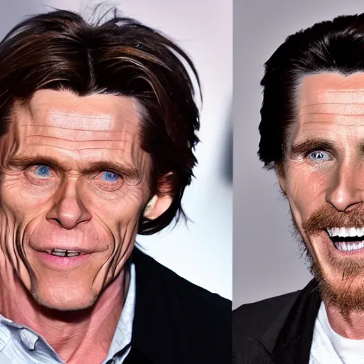 Image similar to youthful combination of willem dafoe and Christian bale, 4K, photorealistic, candid