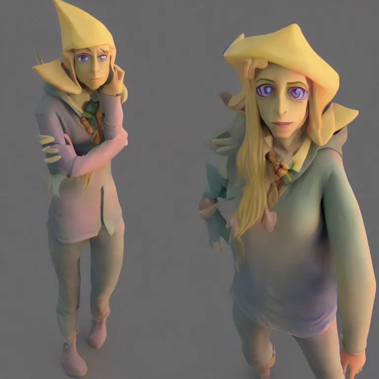 Prompt: taako, high quality 3 d render, zbrush, pastel colors, soft lighting, shallow depth of field