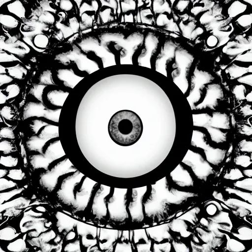 Image similar to an eye, black and white, in the style of the band tool