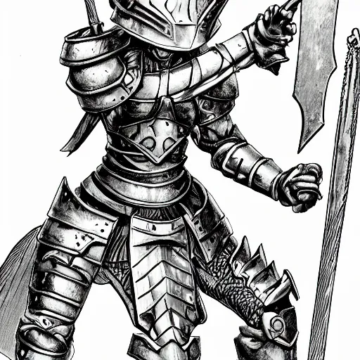 Image similar to Anime Heroic female kobold paladin in plate armor holding up a sword in triumph