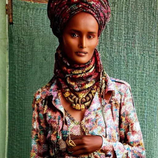 Image similar to somali model, waris dirie, warsan shire, beautiful, somali attire, vintage, intricate
