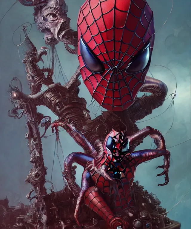 Image similar to beautiful evil fantasy baby - spiderman, portrait, demon, ultra realistic, wide angle, intricate details, the fifth element artifacts, highly detailed by peter mohrbacher, hajime sorayama, wayne barlowe, boris vallejo, aaron horkey, gaston bussiere, craig mullins