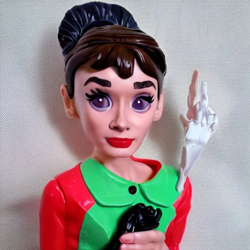 Image similar to audrey hepburn cos play drug dealer, stop motion vinyl action figure, plastic, toy, butcher billy style