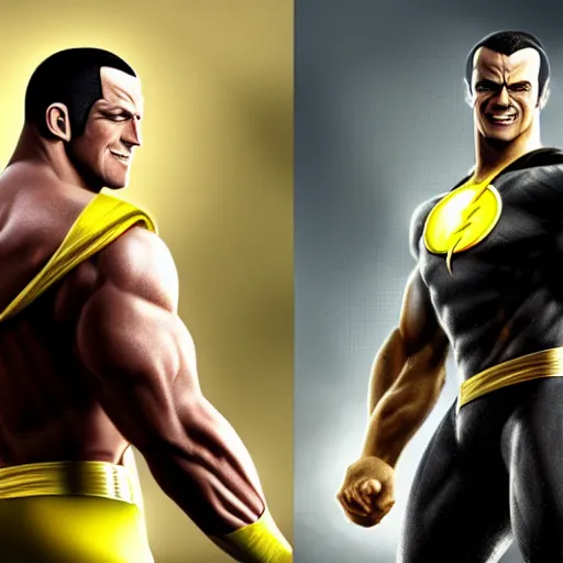 Image similar to A realistic photo of a mixture of Flash and Black Adam, hyper-realistic, 8K HDR.