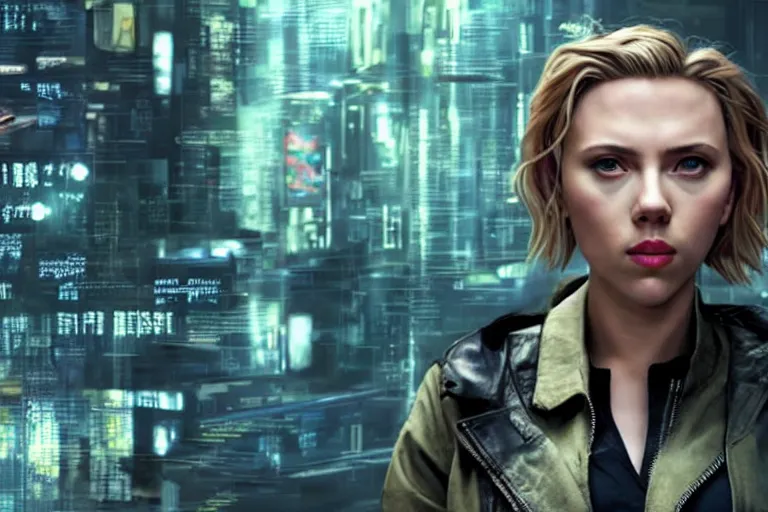 Prompt: Scarlett Johansson deploying code to production high-resolution digital art cyberpunk