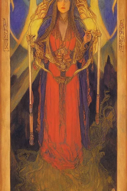 Image similar to queen of the twilight with her lantern and regalia, by Annie Swynnerton and Nicholas Roerich and jean delville, dramatic cinematic lighting , ornate headdress , flowing robes, lost civilizations, extremely detailed