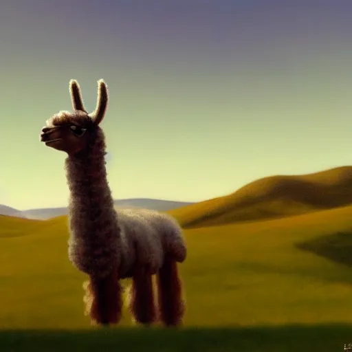 Prompt: llama with dreadlocks, realistic creature concept, heroic pose, by Edward Hopper, 4k, artstation