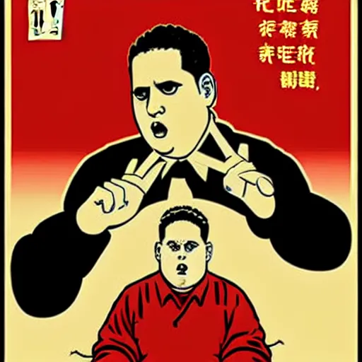 Image similar to NO JONAH HILLS ALLOWED. JONAH HILL is the subject of this ukiyo-e hellfire eternal damnation catholic strict propaganda poster rules religious. WE RULE WITH AN IRON FIST. mussolini. Dictatorship. Fear. 1940s propaganda poster. ANTI JONAH HILL. 🚫 🚫 JONAH HILL. POPE. art by joe mugnaini. art by dmitry moor. Art by Alfred Leete.