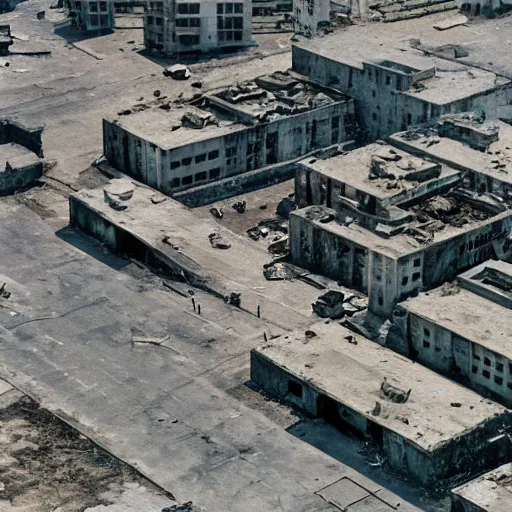 Prompt: brutalist city, prison city, totalitarian prison island, hashima island, rundown buildings, military buildings, prison complex, colorized 3 5 mm photo