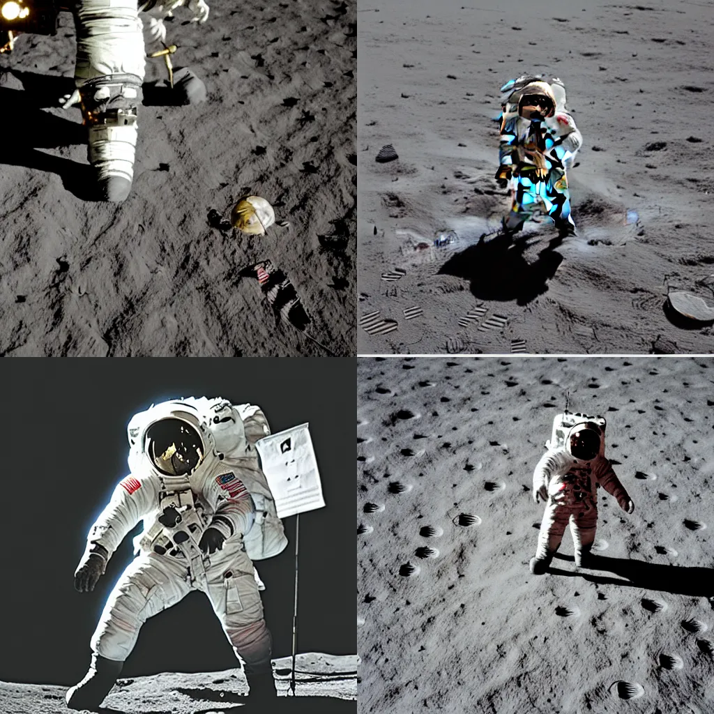 Prompt: on the moon, an astronaut holding a sprouting plant, photography