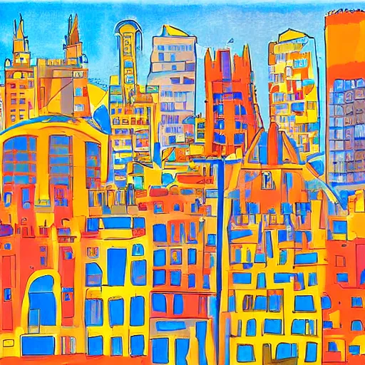 Prompt: painting of barcelona in the style of javier mariscal