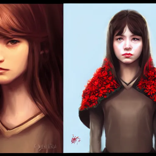 Image similar to dnd magical cape made out of blossoms, blossoming cape item featurette. digital painting, realistic shaded, realistic shaded lighting, fan art, pixiv, by ilya kuvshinov, child hybrid, realistic face and body hybrid, by magali villeneuve, artstation, by jeremy lipkin and by michael garmash and by rob rey.