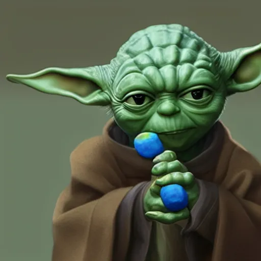 Image similar to Yoda eating blue cookies, hyperdetailed, artstation, cgsociety, 8k