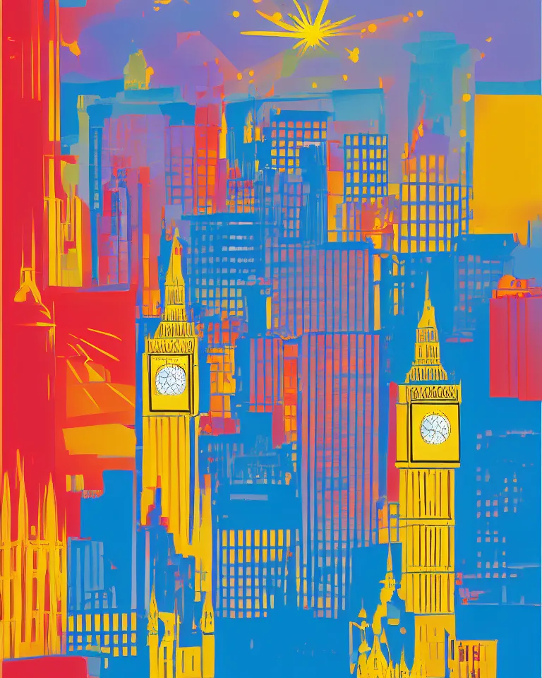 Image similar to city of london, london bridge, big ben, bright colors, in the style of hiroshi nagai, very detailed