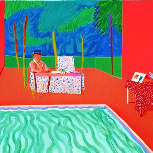 Image similar to having a cool party birthday party, painting by david hockney