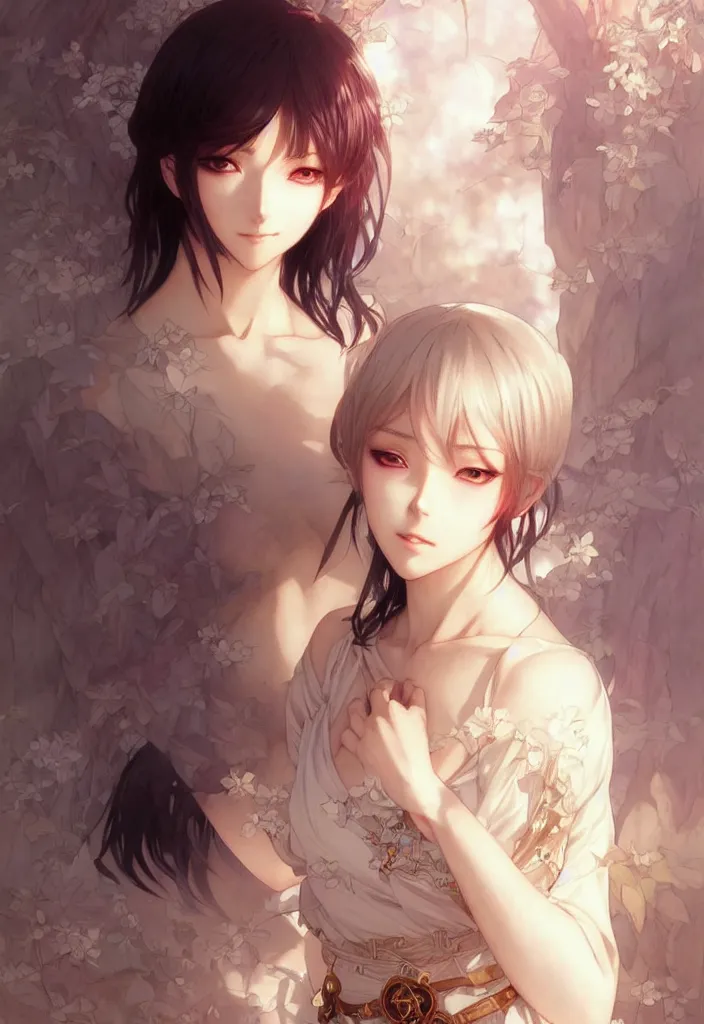 Image similar to beautiful anime female with short hair, fashion model body, in downtown Tokyo, D&D, fantasy, intricate, elegant, highly detailed, digital painting, artstation, concept art, smooth, sharp focus, illustration, art by artgerm and KyuYong Eom and WLOP and Krenz Cushart and greg rutkowski and alphonse mucha