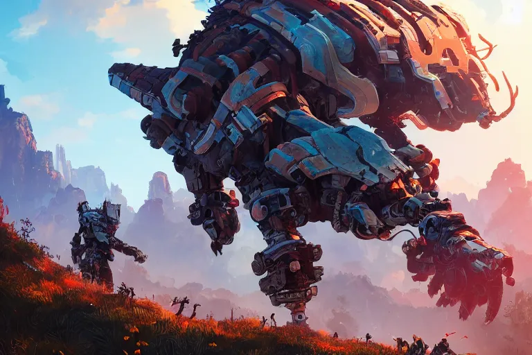 Image similar to burrower machine mecanical creature robot of horizon forbidden west horizon zero dawn radiating a glowing aura global illumination ray tracing hdr fanart arstation by ian pesty and alena aenami artworks in 4 k