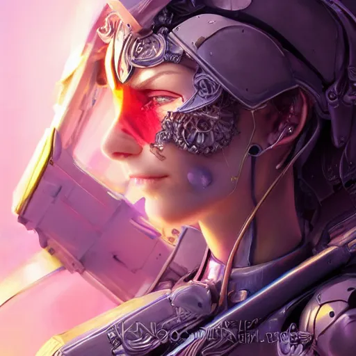 Image similar to studio portrait of lawful good colorful female holy mecha paladin absurdly beautiful, elegant, young sensual graceful woman, ultrafine hyperrealistic detailed face illustration by kim jung gi, irakli nadar, intricate linework, sharp focus, bright colors, matte, octopath traveler, final fantasy, unreal engine highly rendered, global illumination, radiant light, intricate environment