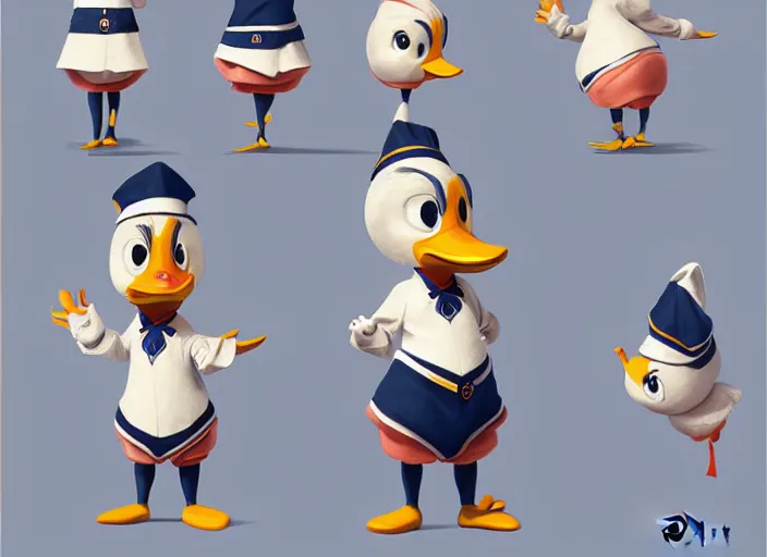 Image similar to award - winning detailed concept art of a cute iconic anthropomorphic duck character wearing a sailor suit. art by wlop on bcy. net, realistic. detailed feathers, art by cheng yi. artstationhd, artgerm, disney pixar zootopia. 3 d rendering, high quality model sheet