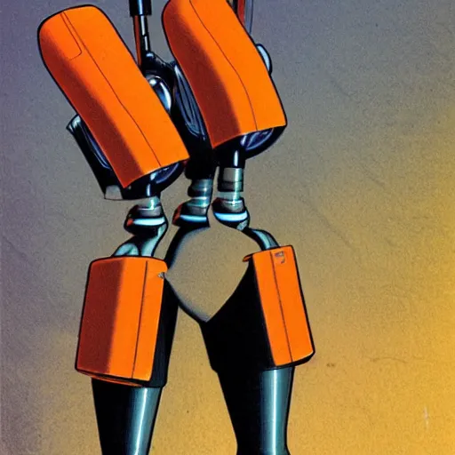 Image similar to mechanic with robot legs. orange and black color scheme. concept art by james gurney and mœbius.