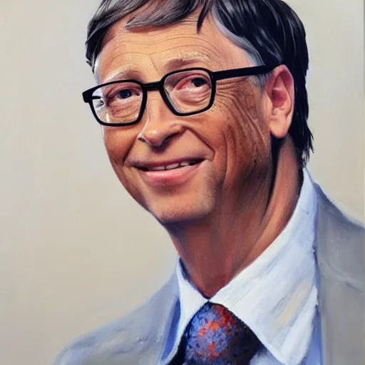 Prompt: Bill Gates with an earring, oil portrait