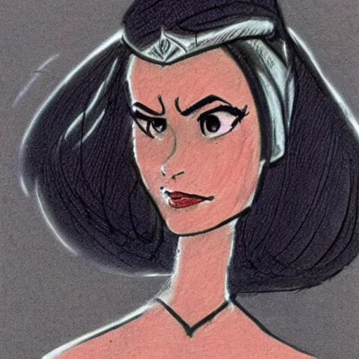 Image similar to milt kahl sketch of princess padme from star wars episode 3 with hair tendrils