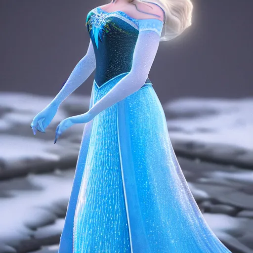 Image similar to elsa from frozen as real woman, hyper detailed, digital art, trending in artstation, cinematic lighting, studio quality, smooth render, unreal engine 5 rendered, octane rendered