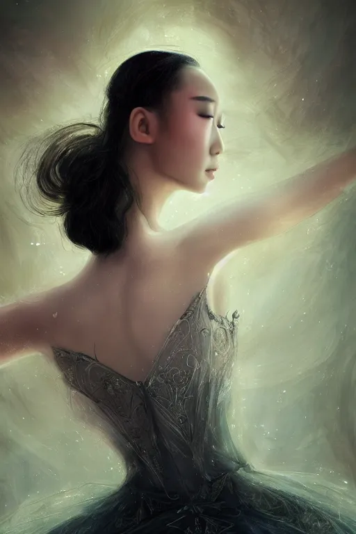 Image similar to chinese prima ballerina, gorgeous, ethereal, intricate, elegant, volumetric lighting, nature scenery, digital painting, highly detailed, artstation, sharp focus, illustration, concept art, clive barker