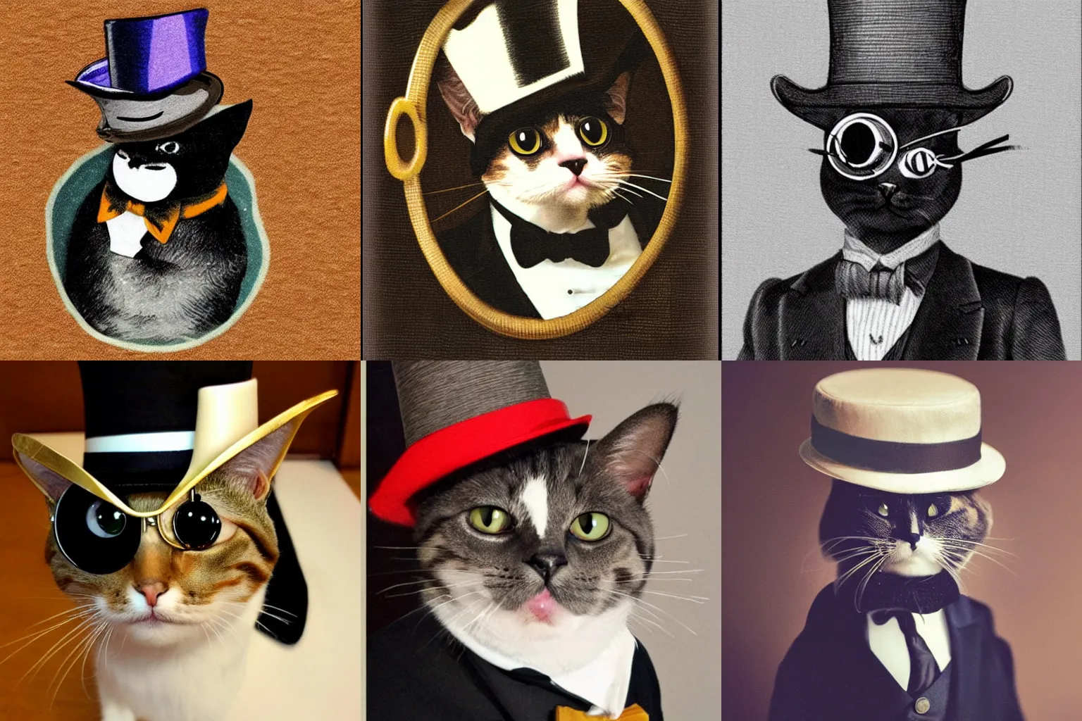 Prompt: cat wearing a tophat and monocle