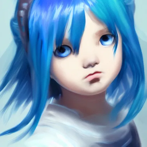 Prompt: little angry girl with blue hair by Sam Yang , 4k, digital art, concept art, trending on artstation-H 840