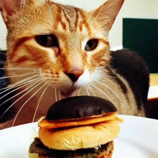 Image similar to cat eating a hamburger