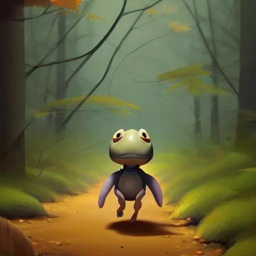 Image similar to Goro Fujita ilustration a cute turtle happily walking through the forest, painting by Goro Fujita, sharp focus, highly detailed, ArtStation