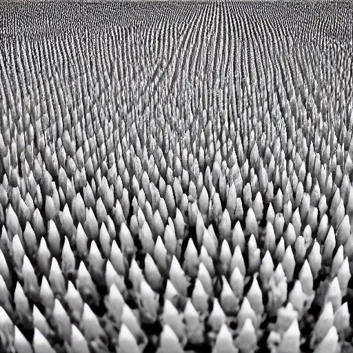 Prompt: a photograph of an infinite field of ice cream cones. shallow depth - of - field. bugs'view.