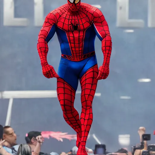 Prompt: dwayne johnson entrances wearing spiderman costumes