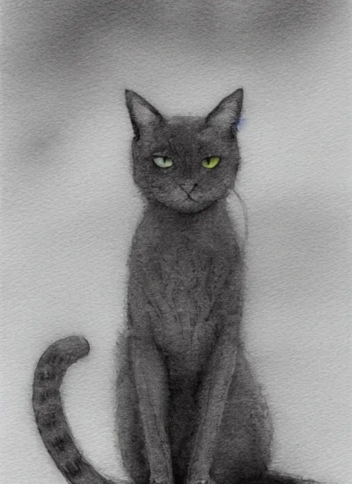 Image similar to portrait, A Grey philosopher cat thinks about life looking into the night sky, watercolor, dramatic lighting, cinematic, establishing shot, extremely high detail, foto realistic, cinematic lighting, pen and ink, intricate line drawings, by Yoshitaka Amano, Ruan Jia, Kentaro Miura, Artgerm, post processed, concept art, artstation, matte painting, style by eddie mendoza, raphael lacoste, alex ross