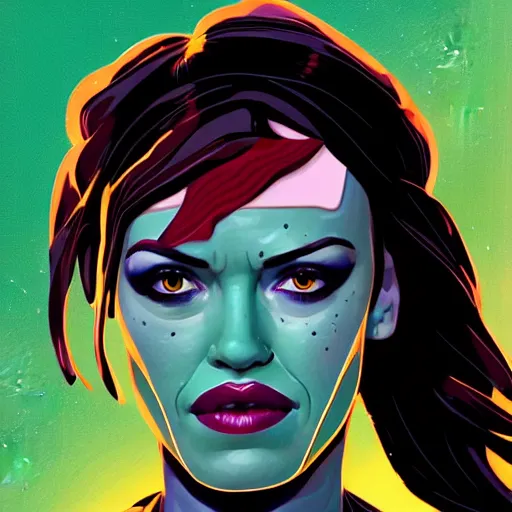 Image similar to Daisy Ridley as Gamora (Guardians of the Galaxy) by Sandra Chevrier, beeple, Pi-Slices and Kidmograph, beautiful digital illustration