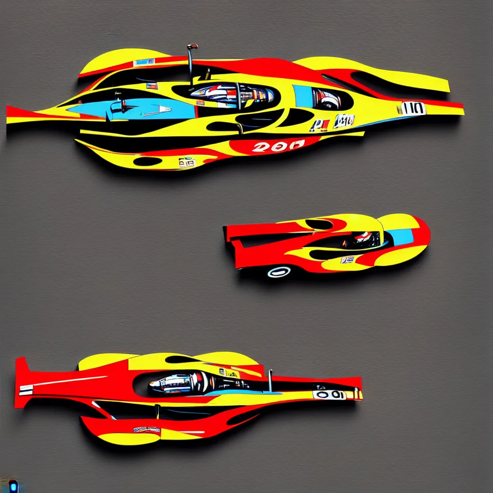 Image similar to top view of a oil painting car racing poster