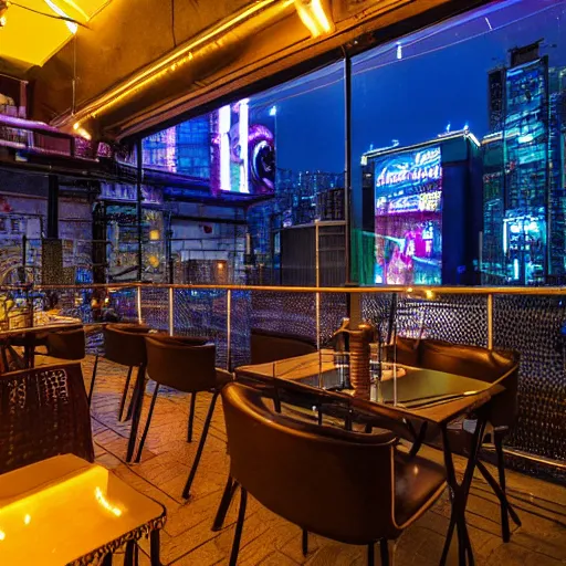 Image similar to Cyberpunk Cafe Terrace at night