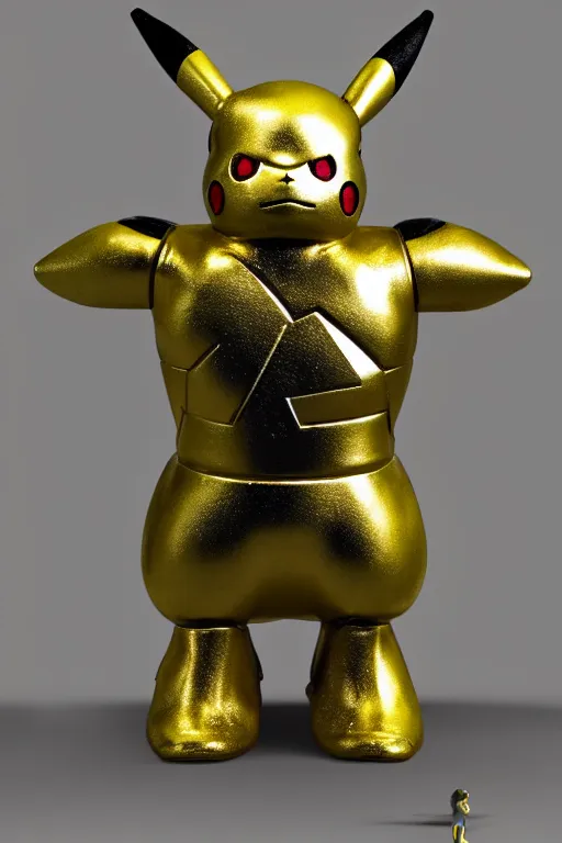 Image similar to pikachu terminator metal golem, intricate details. front on, symmetrical. industrial design. good design award, innovative product concepts, most respected design