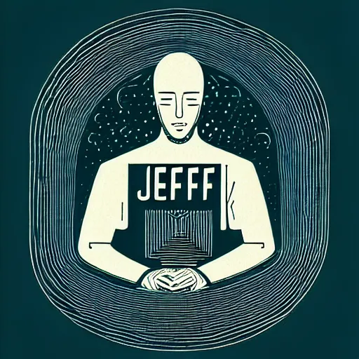 Image similar to “JEFF” text, JEFF “(((JEFF)))))” text logo, simple white background Victo Ngai, Kilian Eng