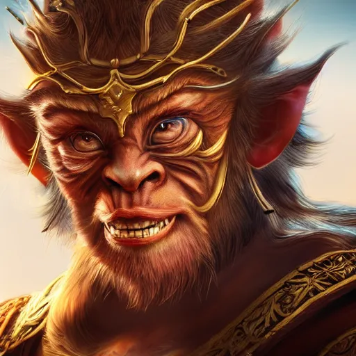 Image similar to portrait of Sun Wukong, digital art, highly detailed, concept art, intricate, sharp focus, Trending on Artstation HQ, deviantart, unreal engine 5, 4K UHD image