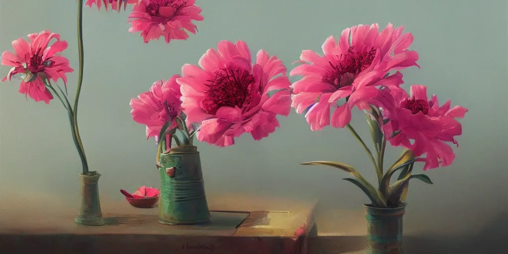 Prompt: retro painting of surreal waiim flowers, by anatol petrytsky, highly detailed, hyperrealism, excellent composition, cinematic concept art, dramatic lighting, trending on artstation