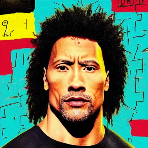 Image similar to dwayne johnson album cover basquiat style