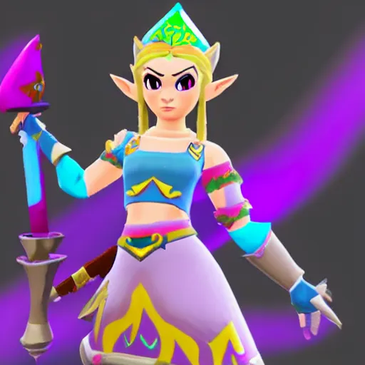 Image similar to princess zelda in fortnite, character render, full body shot, highly detailed, in game render