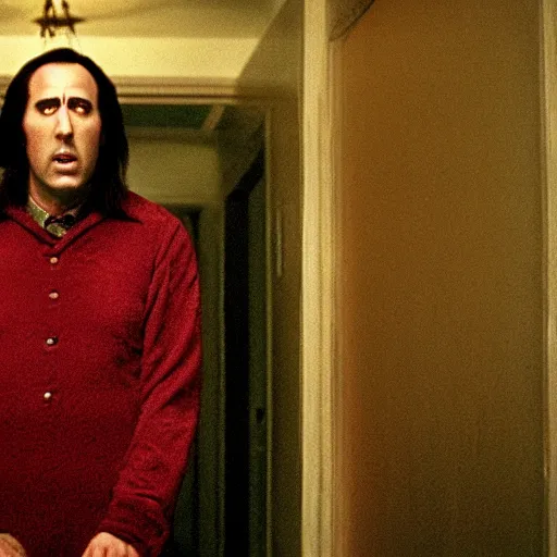 Image similar to cinematic film still of Nicholas Cage in the movie The Shining, high detail
