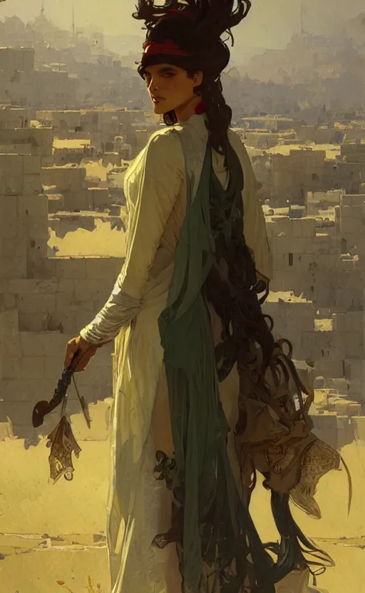 Image similar to a personification of the country palestine, highly detailed, digital painting, artstation, concept art, sharp focus, illustration, art by greg rutkowski and alphonse mucha