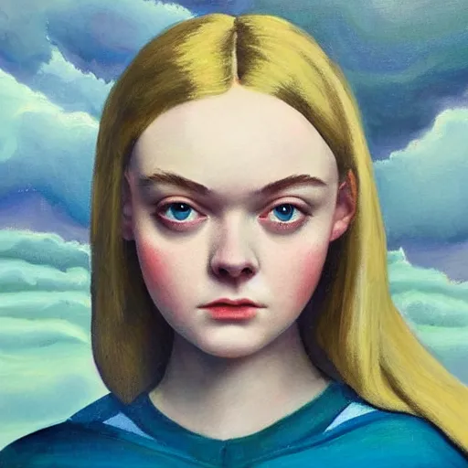 Prompt: professional painting of Elle Fanning in the style Agnes Lawrence Pelton, head and shoulders portrait, symmetrical facial features, smooth, sharp focus, illustration, intricate, stormy weather, extremely detailed masterpiece,